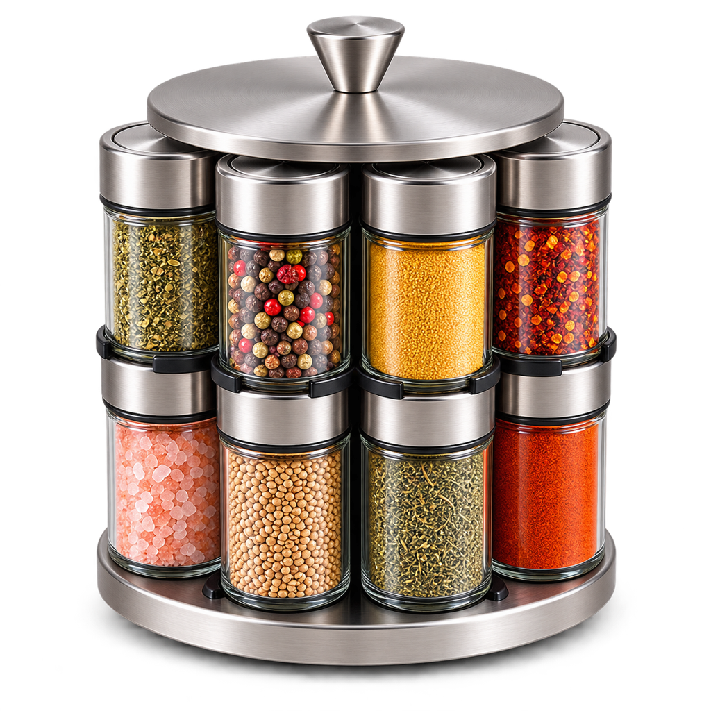 Rotating spice rack with natural spices